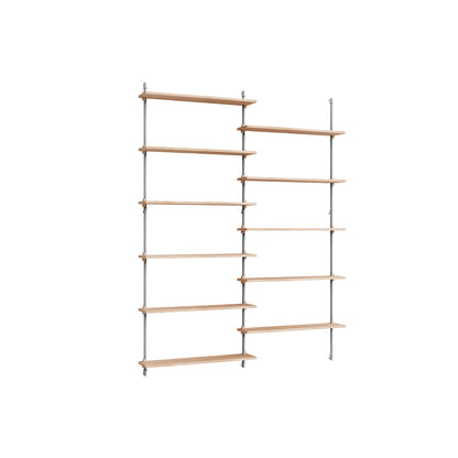 Wall Shelving System Sets (200 cm) by Moebe - WS.200.2 / Stainless Steel Uprights / Oiled Oak