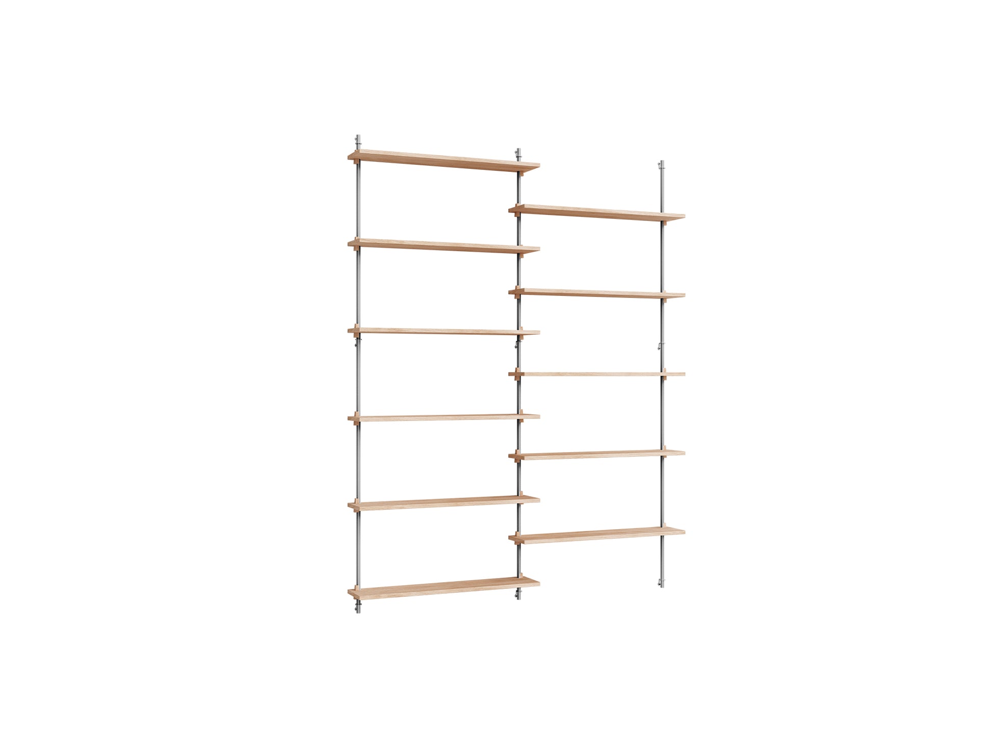 Wall Shelving System Sets (200 cm) by Moebe - WS.200.2 / Stainless Steel Uprights / Oiled Oak