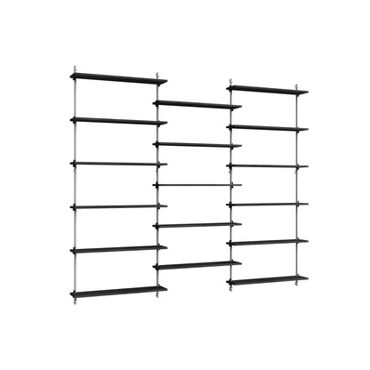 Wall Shelving System Sets (200 cm) by Moebe - WS.200.3 / Stainless Steel Uprights / Black Painted Oak