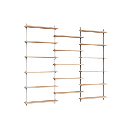 Wall Shelving System Sets (200 cm) by Moebe - WS.200.3 / Stainless Steel Uprights / Oiled Oak