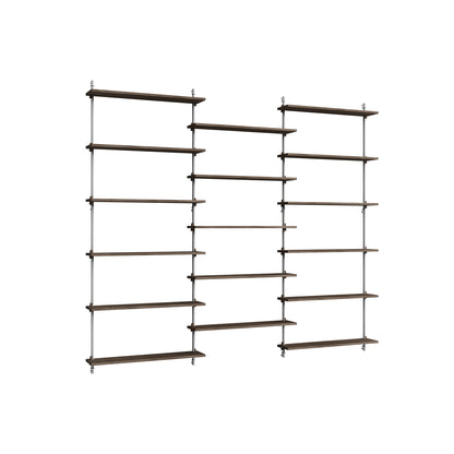 Wall Shelving System Sets (200 cm) by Moebe - WS.200.3 / Stainless Steel Uprights / Smoked Oak