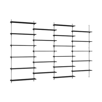 Wall Shelving System Sets (200 cm) by Moebe - WS.200.4 / Stainless Steel Uprights / Black Painted Oak