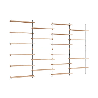 Wall Shelving System Sets (200 cm) by Moebe - WS.200.4 / Stainless Steel Uprights / Oiled Oak