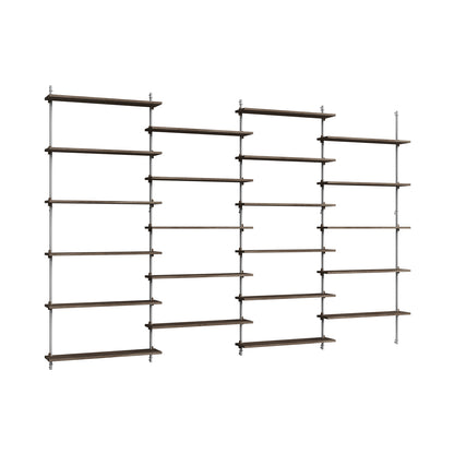 Wall Shelving System Sets (200 cm) by Moebe - WS.200.4 / Stainless Steel Uprights / Smoked Oak