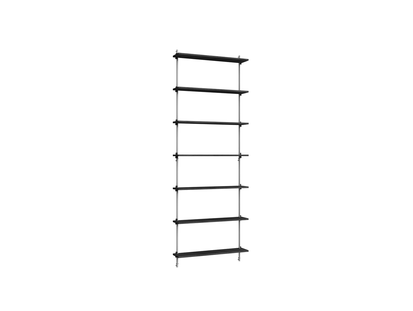 Wall Shelving System Sets (230 cm) by Moebe - WS.230.1 / Stainless Steel Uprights / Black Painted Oak