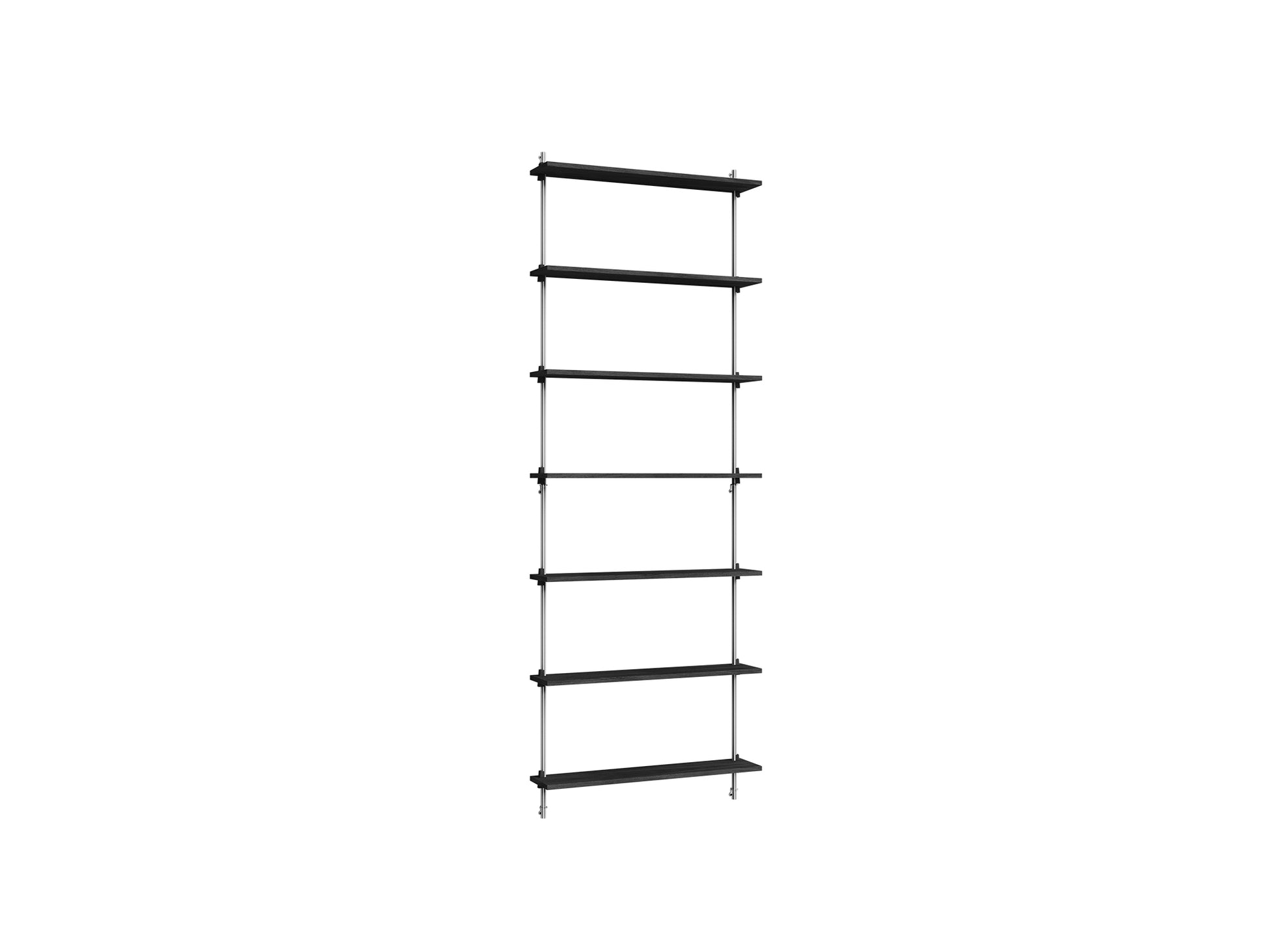 Wall Shelving System Sets (230 cm) by Moebe - WS.230.1 / Stainless Steel Uprights / Black Painted Oak