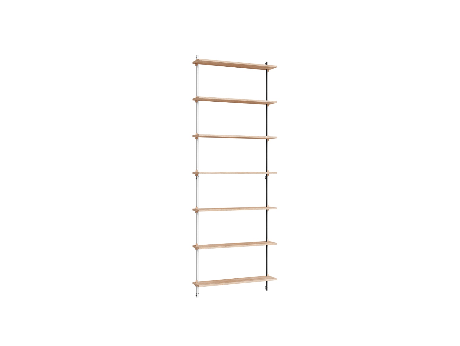 Wall Shelving System Sets (230 cm) by Moebe - WS.230.1 / Stainless Steel Uprights / Oiled Oak