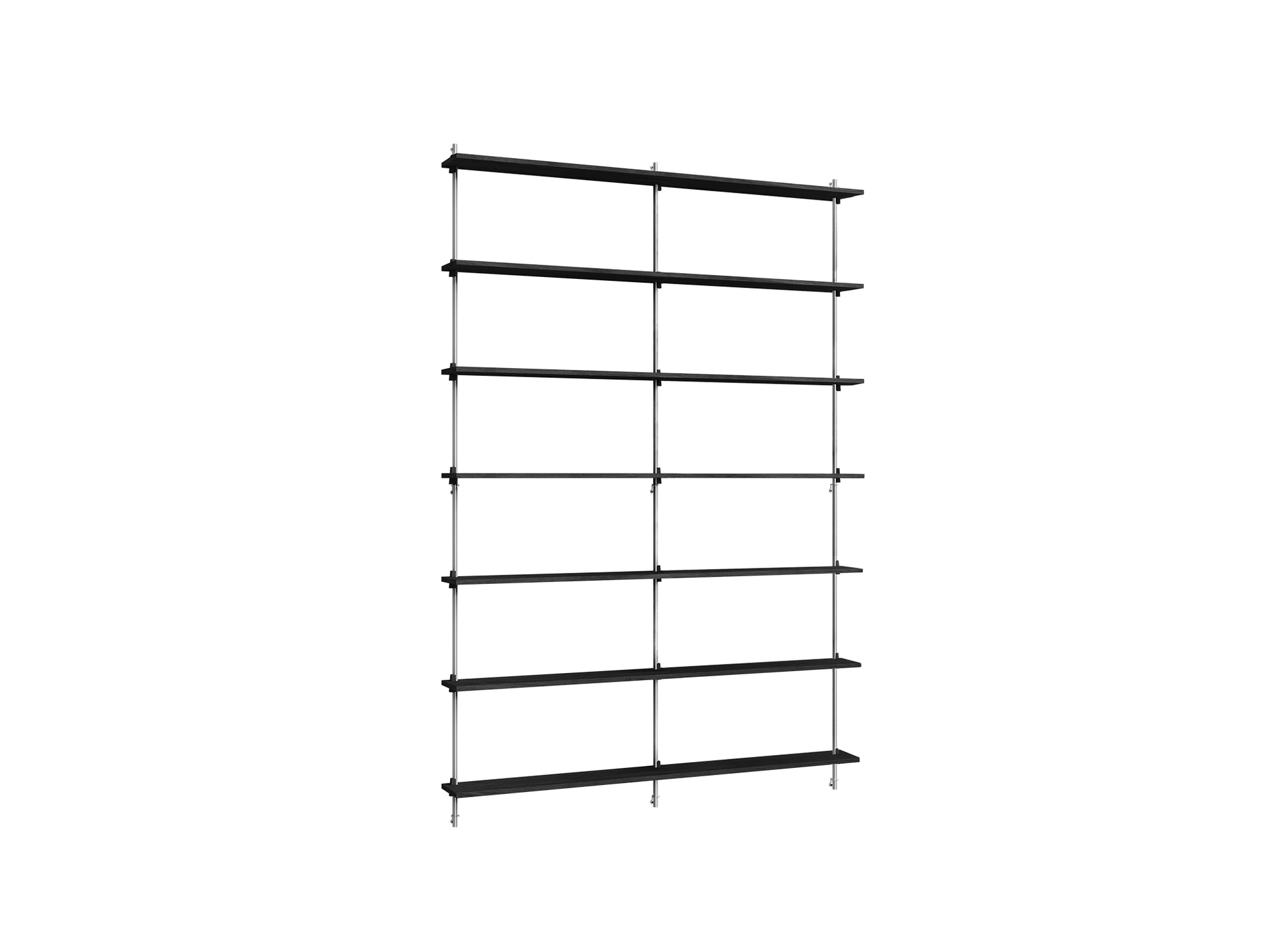 Wall Shelving System Sets (230 cm) by Moebe - WS.230.2.B / Stainless Steel Uprights / Black Painted Oak