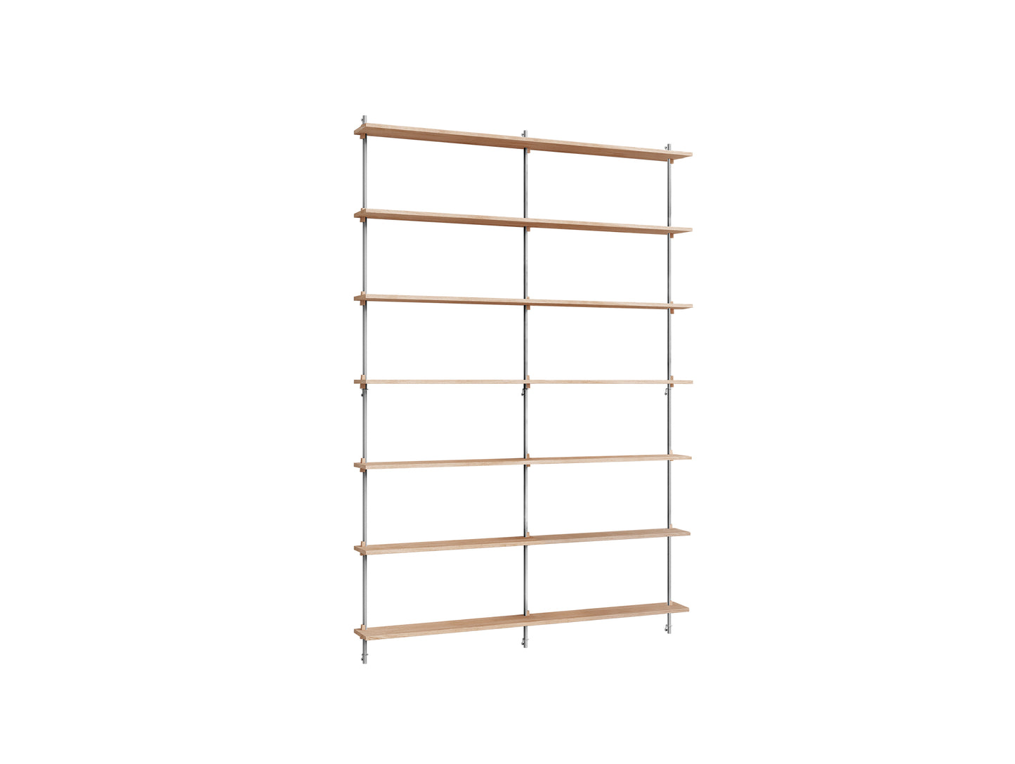Wall Shelving System Sets (230 cm) by Moebe - WS.230.2.B / Stainless Steel Uprights / Oiled Oak