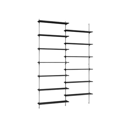 Wall Shelving System Sets (230 cm) by Moebe - WS.230.2 / Stainless Steel Uprights / Black Painted Oak