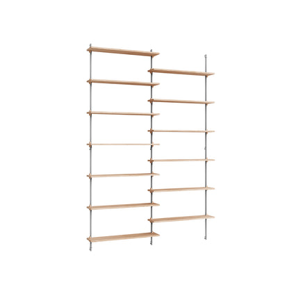 Wall Shelving System Sets (230 cm) by Moebe - WS.230.2 / Stainless Steel Uprights / Oiled Oak