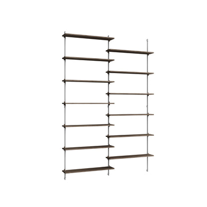 Wall Shelving System Sets (230 cm) by Moebe - WS.230.2 / Stainless Steel Uprights / Smoked Oak
