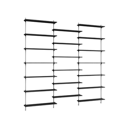 Wall Shelving System Sets (230 cm) by Moebe - WS.230.3 / Stainless Steel Uprights / Black Painted Oak