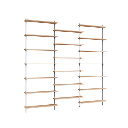Wall Shelving System Sets (230 cm) by Moebe - WS.230.3 / Stainless Steel Uprights / Oiled Oak