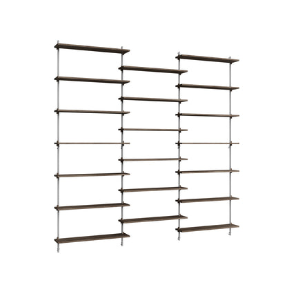 Wall Shelving System Sets (230 cm) by Moebe - WS.230.3 / Stainless Steel Uprights / Smoked Oak