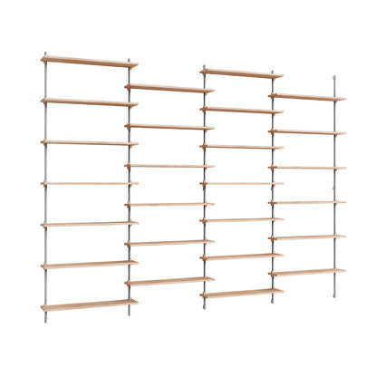 Wall Shelving System Sets (230 cm) by Moebe - WS.230.4 / Stainless Steel Uprights / Oiled Oak