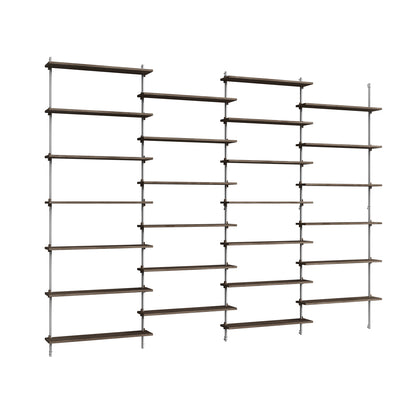Wall Shelving System Sets (230 cm) by Moebe - WS.230.4 / Stainless Steel Uprights / Smoked Oak
