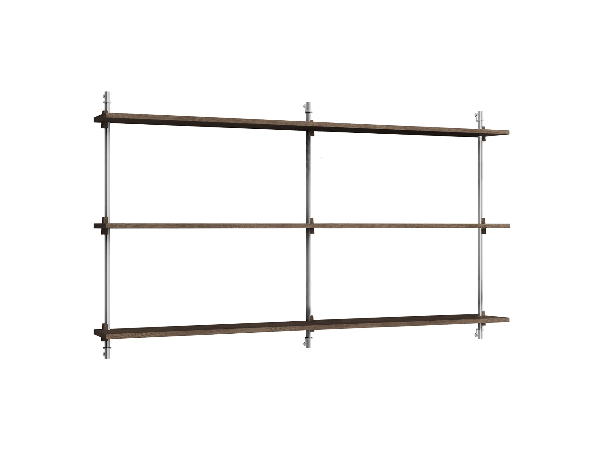 Wall Shelving System Sets (85 cm) by Moebe - WS.85.2.B / Stainless Steel Uprights / Smoked Oak