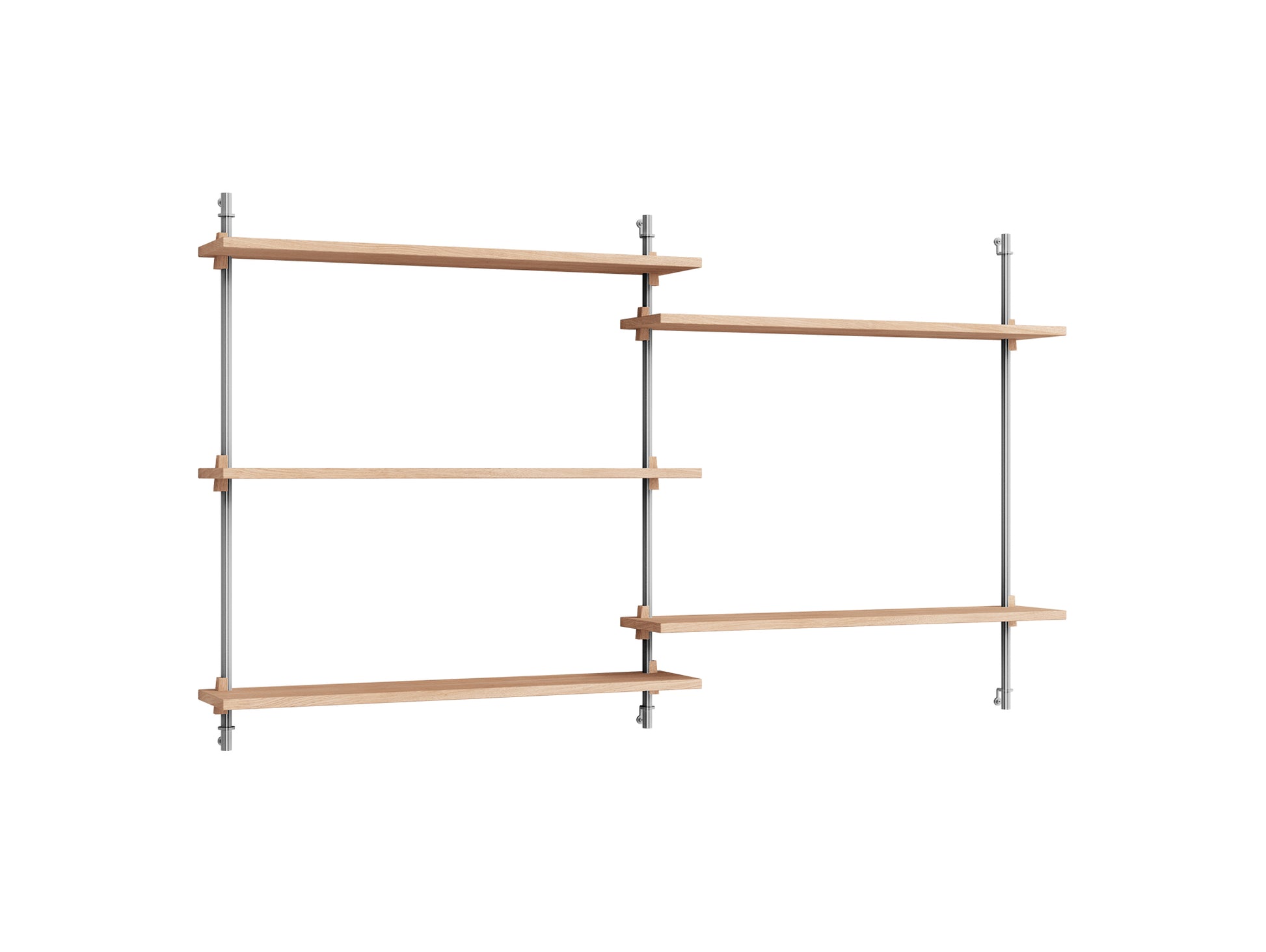 Wall Shelving System Sets (85 cm) by Moebe - WS.85.2 / Stainless Steel Uprights / Oiled Oak