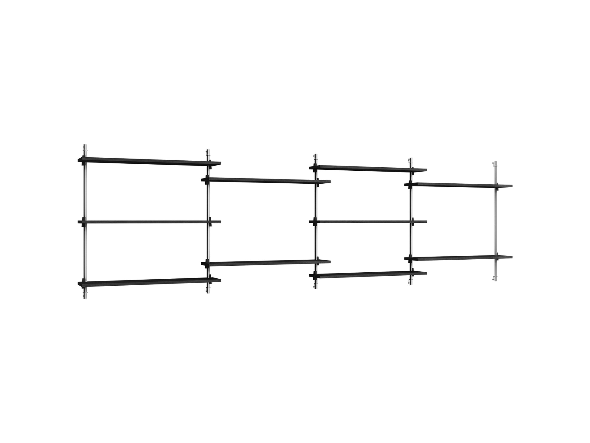 Wall Shelving System Sets (85 cm) by Moebe - WS.85.4 / Stainless Steel Uprights / Black Painted Oak