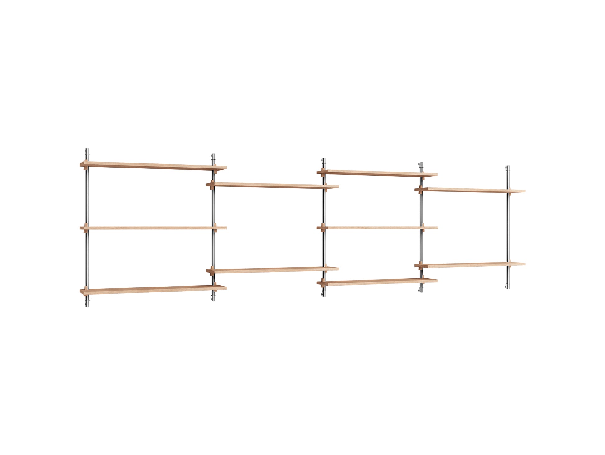Wall Shelving System Sets (85 cm) by Moebe - WS.85.4 / Stainless Steel Uprights / Oiled Oak