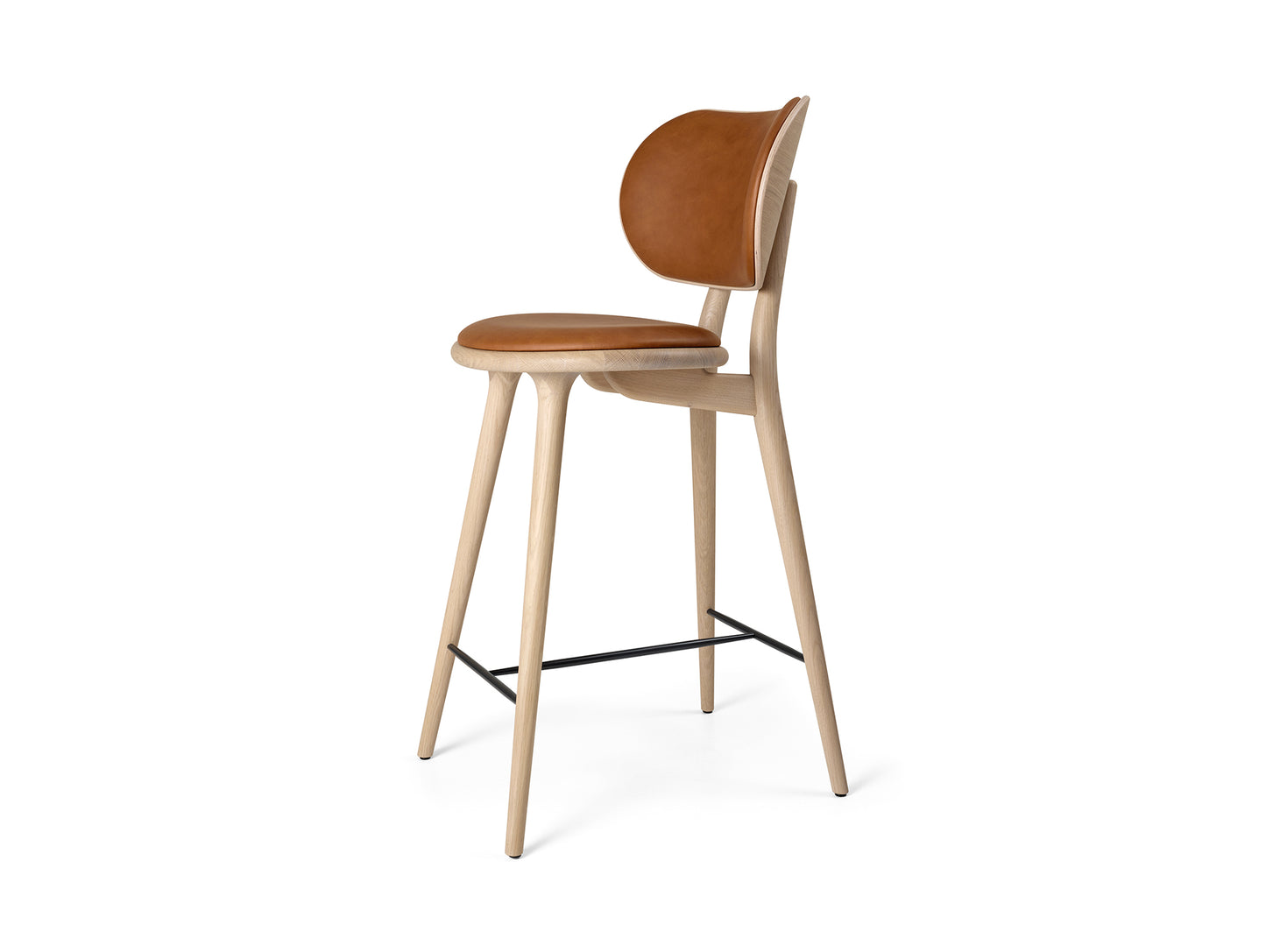 Mater High Stool Backrest - Matt Oak Base / Walnut Nuance Leather Seat