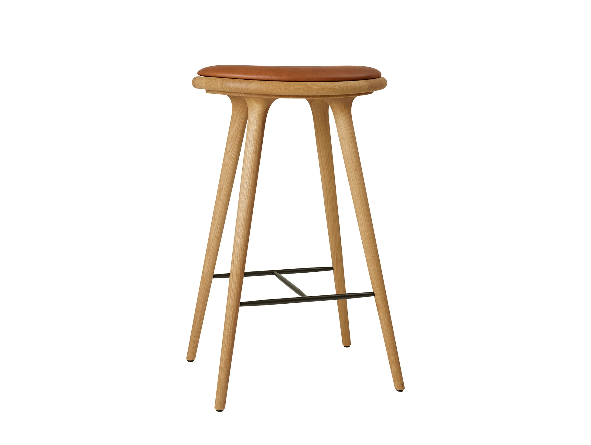 Mater High Stool - Oiled Oak Base / Walnut Leather Seat