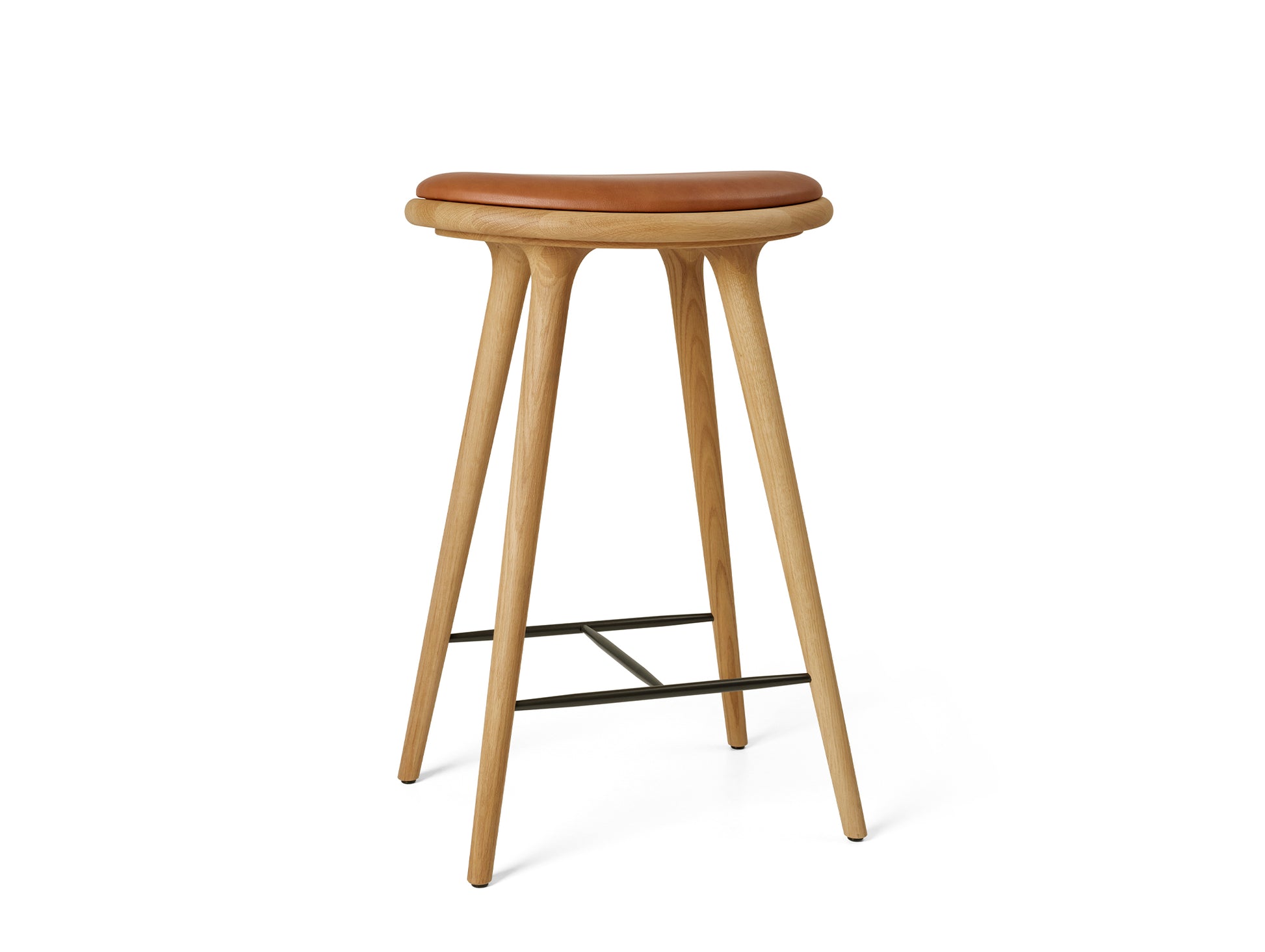 Mater High Stool - Oiled Oak Base / Walnut Leather Seat