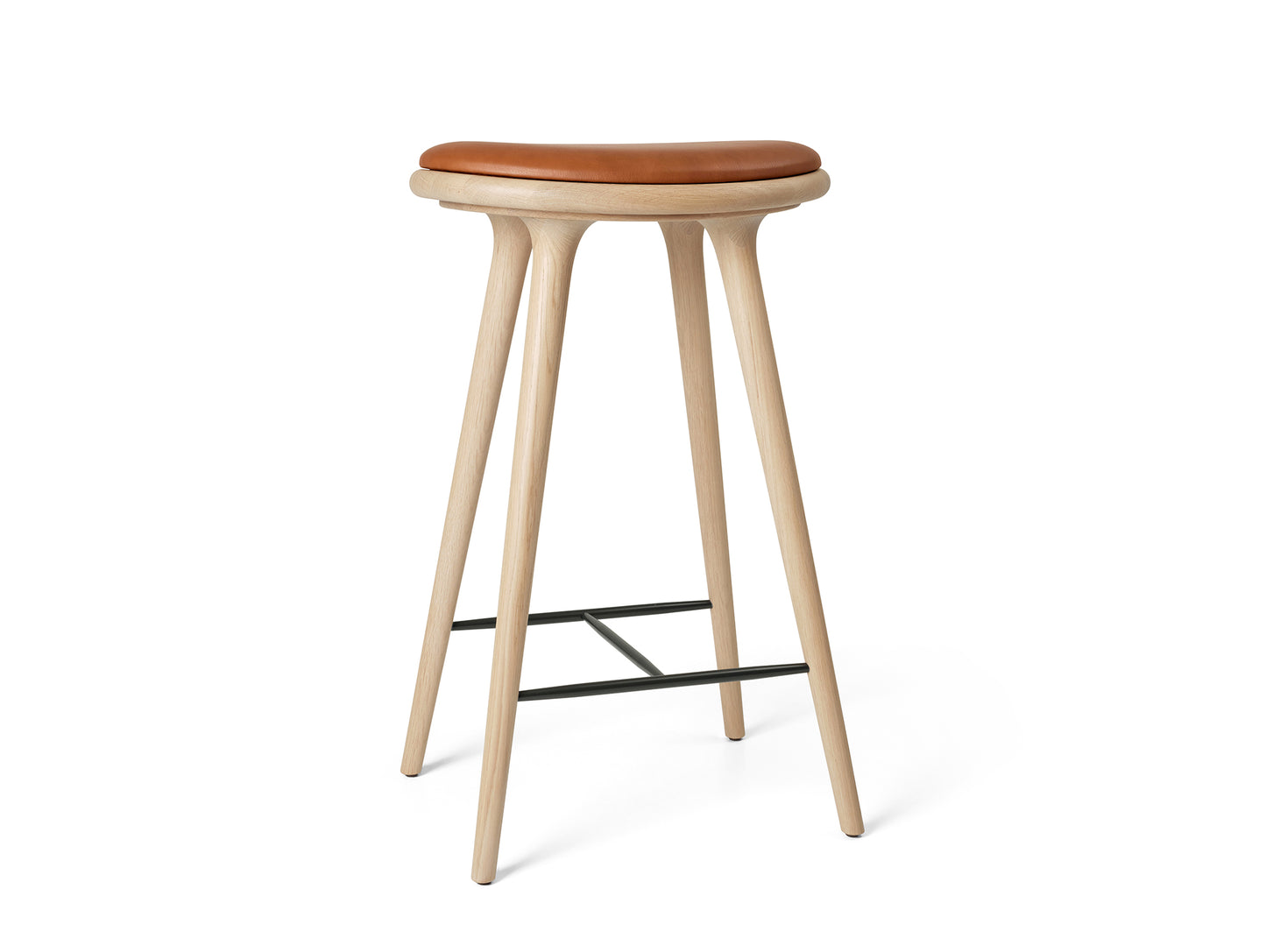 Mater High Stool - Matt Oak Base / Walnut Leather Seat