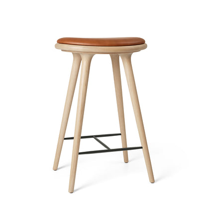 Mater High Stool - Matt Oak Base / Walnut Leather Seat