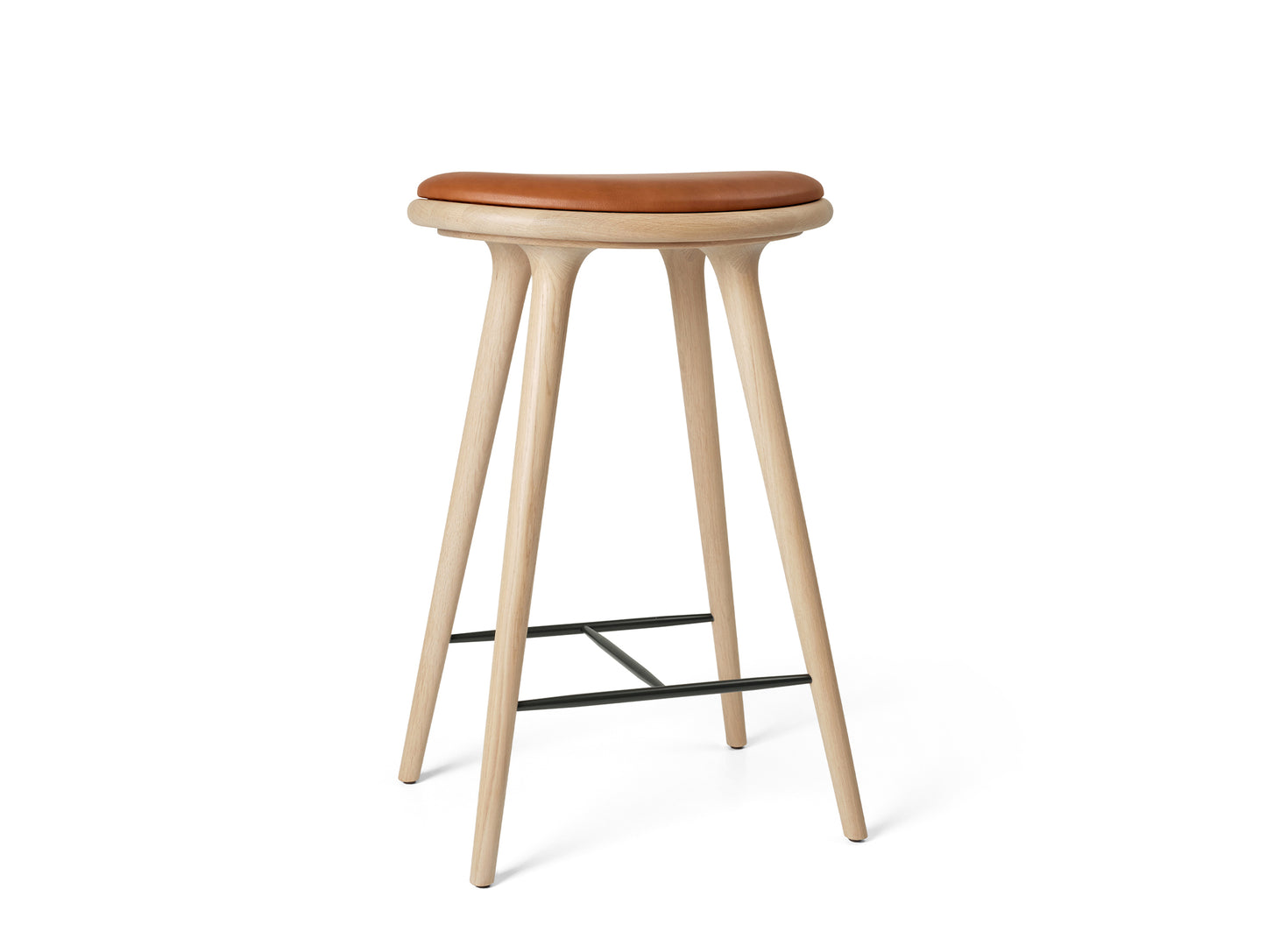 Mater High Stool - Matt Oak Base / Walnut Leather Seat