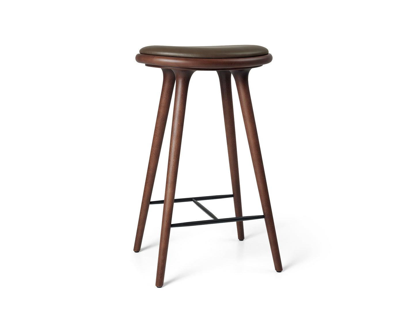 Mater High Stool - Brown Stained Beech Base / Dark Brown Leather Seat