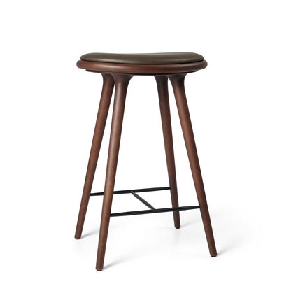Mater High Stool - Brown Stained Beech Base / Dark Brown Leather Seat