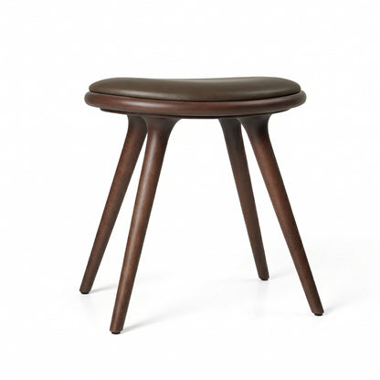 Mater Low Stool - Brown Stained Beech Base / Dark Brown Nuance Leather Seat