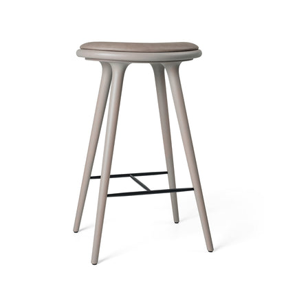 Mater High Stool - Grey Stained Beech Base / Burned Grey Leather Seat