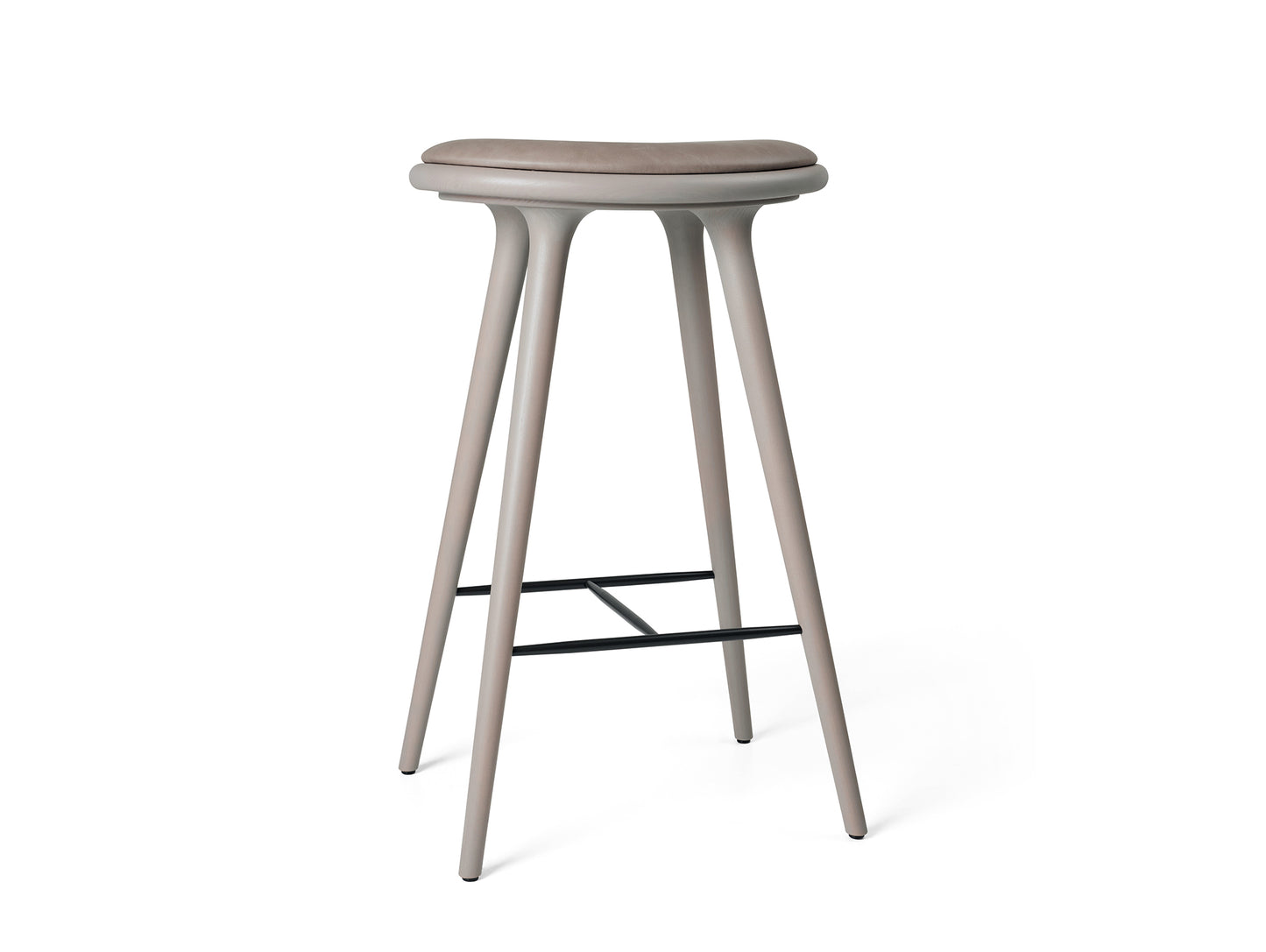 Mater High Stool - Grey Stained Beech Base / Burned Grey Leather Seat