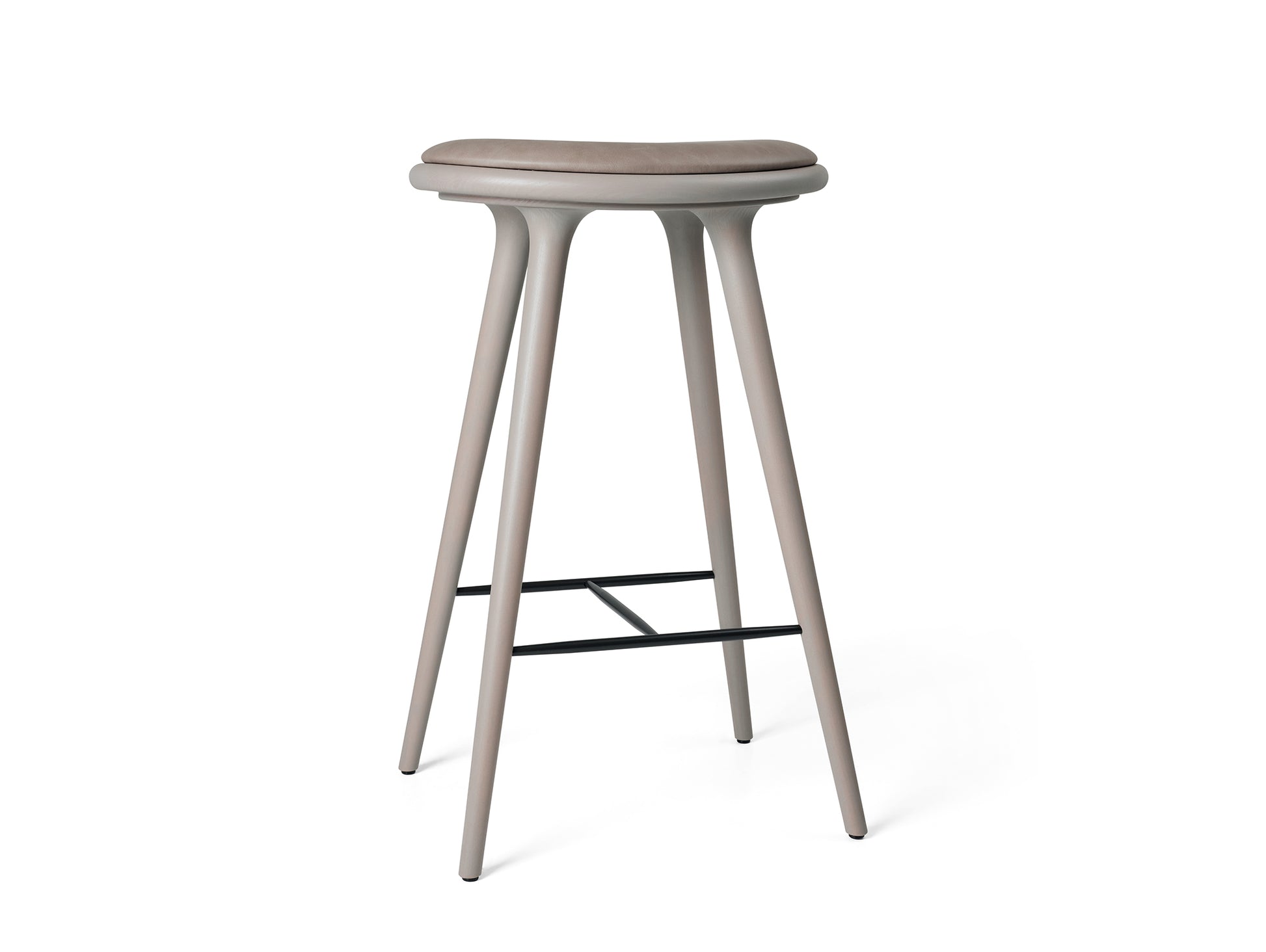 Mater High Stool - Grey Stained Beech Base / Burned Grey Leather Seat