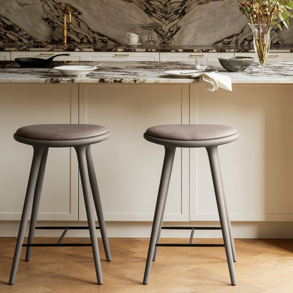 Mater High Stool - Grey Stained Beech Base / Burned Grey Leather Seat