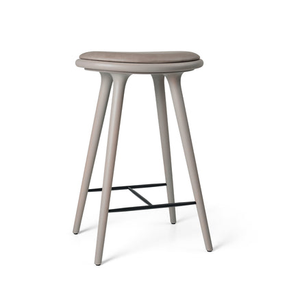 Mater High Stool - Grey Stained Beech Base / Burned Grey Leather Seat