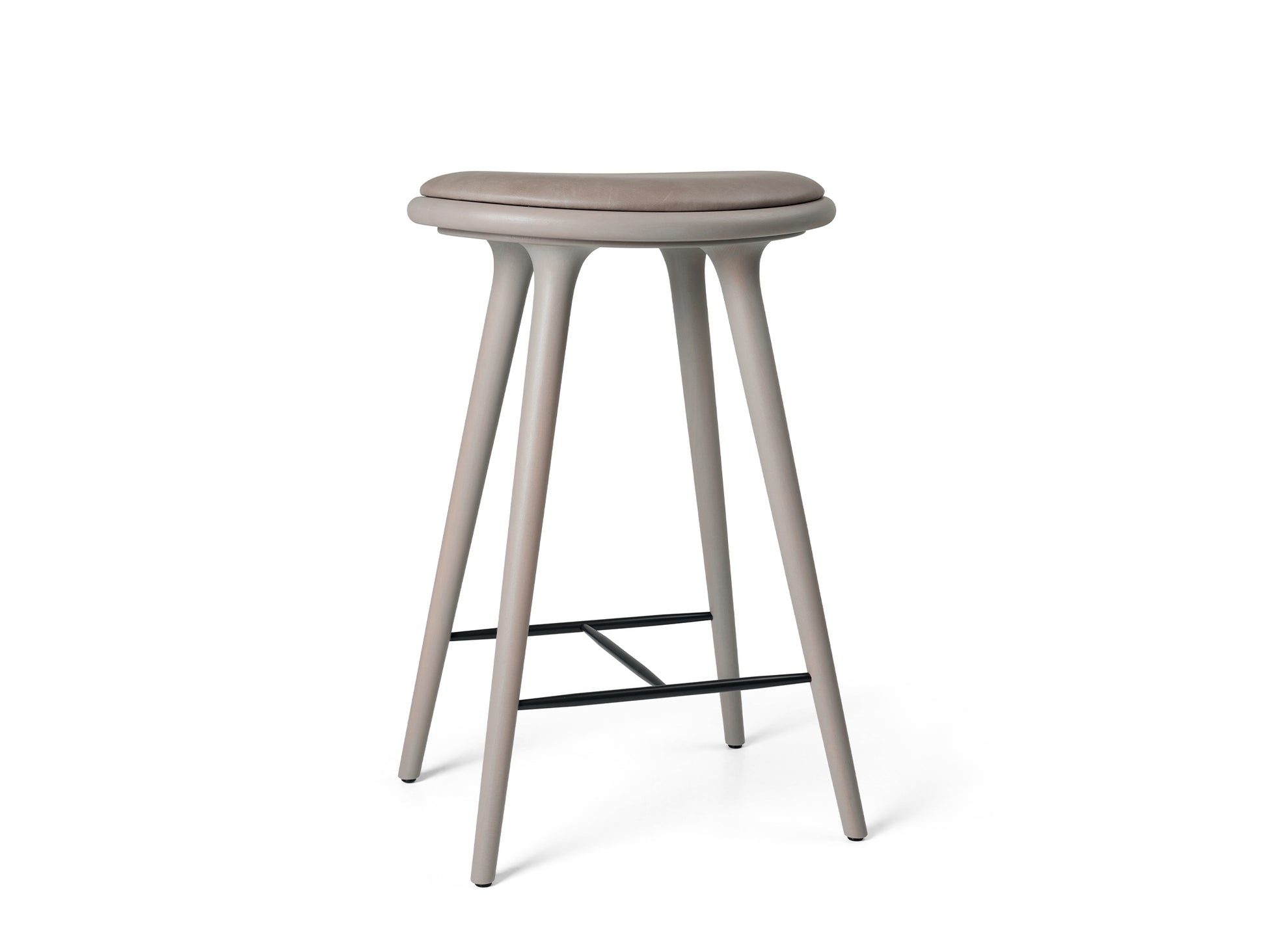 Mater High Stool - Grey Stained Beech Base / Burned Grey Leather Seat