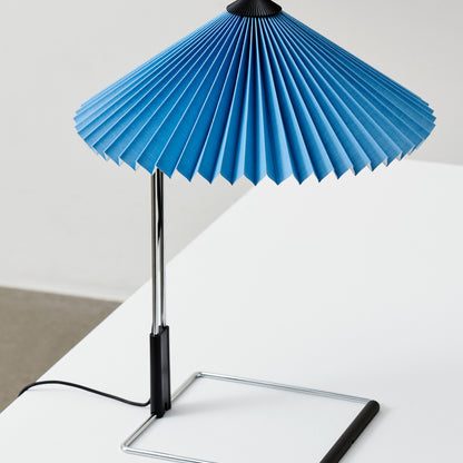 Matin Table Lamp - Mirror Plated Steel Base / Placid Blue Shade by HAY