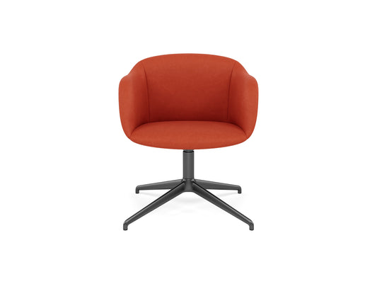 Muuto Fiber Soft Armchair / Anthracite Swivel Base / Easy Leather / Redorange 245