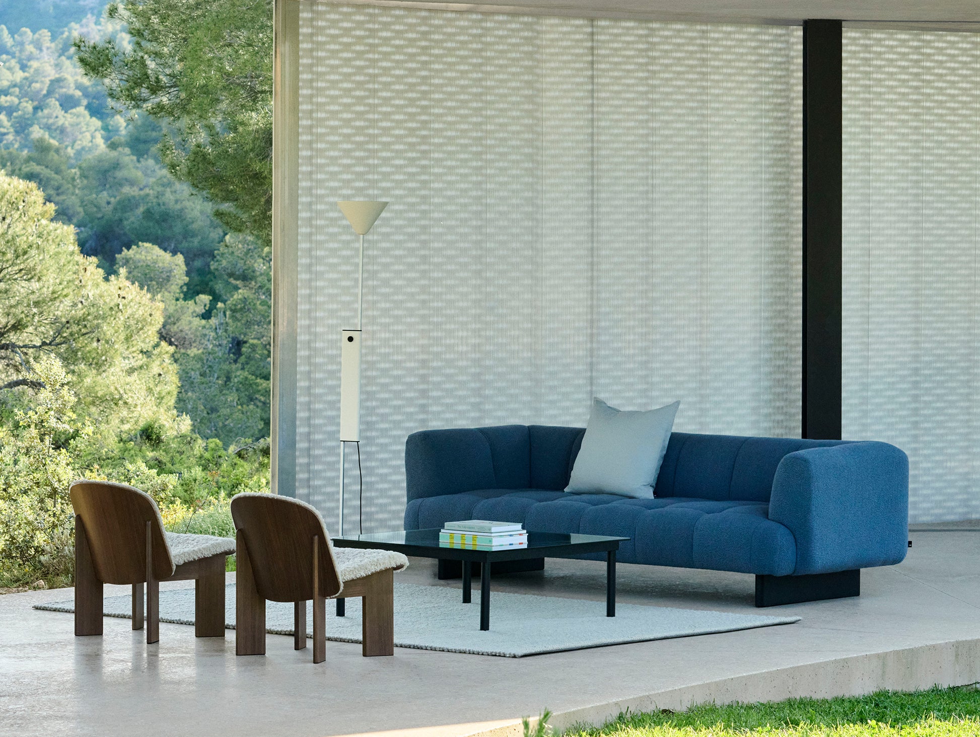 Quilton Lift 3-Seater Sofa by HAY - Turf Blue Grey / Black Oak Base