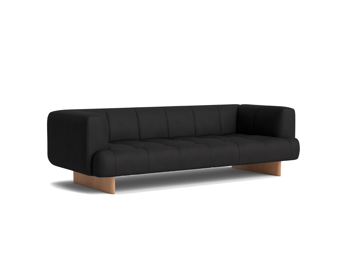 Quilton Lift 3-Seater Sofa by HAY - Lacquered Oak Base /  Black Sense Leather