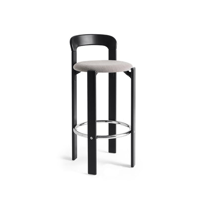 Rey Bar Stool by HAY - H75 / Deep Black Lacquered Beech / Steelcut Trio 124