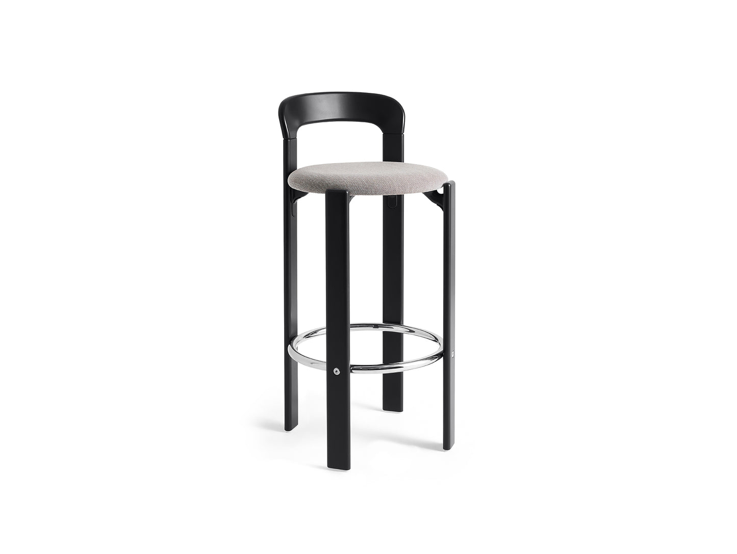 Rey Bar Stool by HAY - H75 / Deep Black Lacquered Beech / Steelcut Trio 124