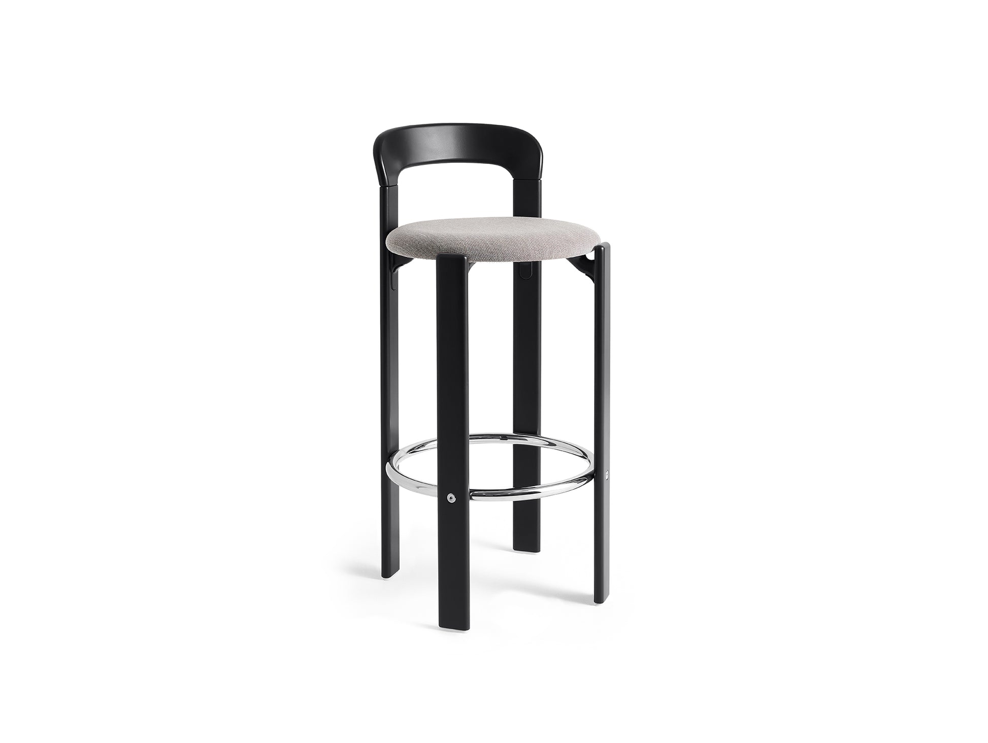 Rey Bar Stool by HAY - H75 / Deep Black Lacquered Beech / Steelcut Trio 124
