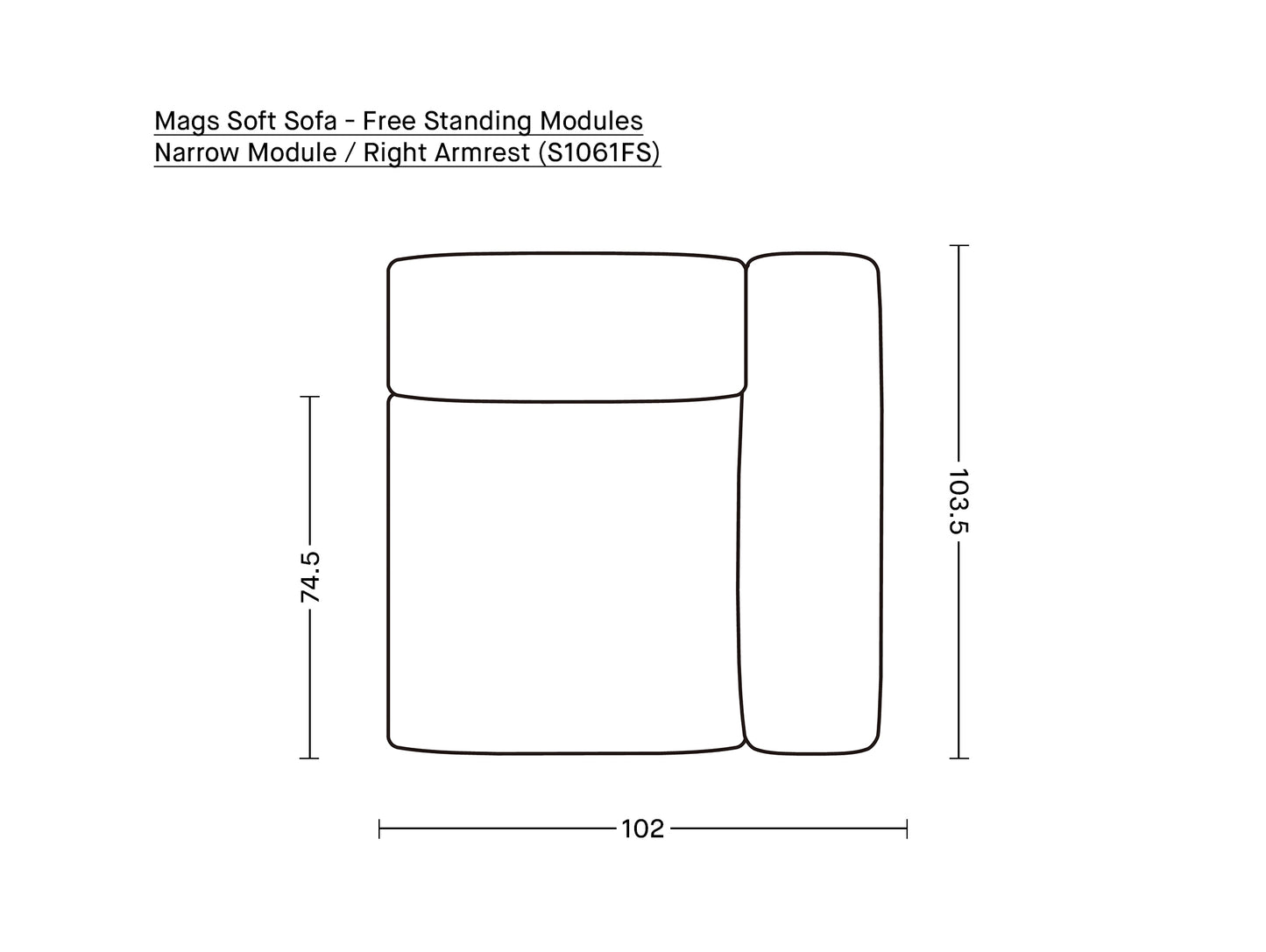 Mags Soft Sofa - Free Standing Modules by HAY / Narrow Module / Right Armrest (S1061FS)