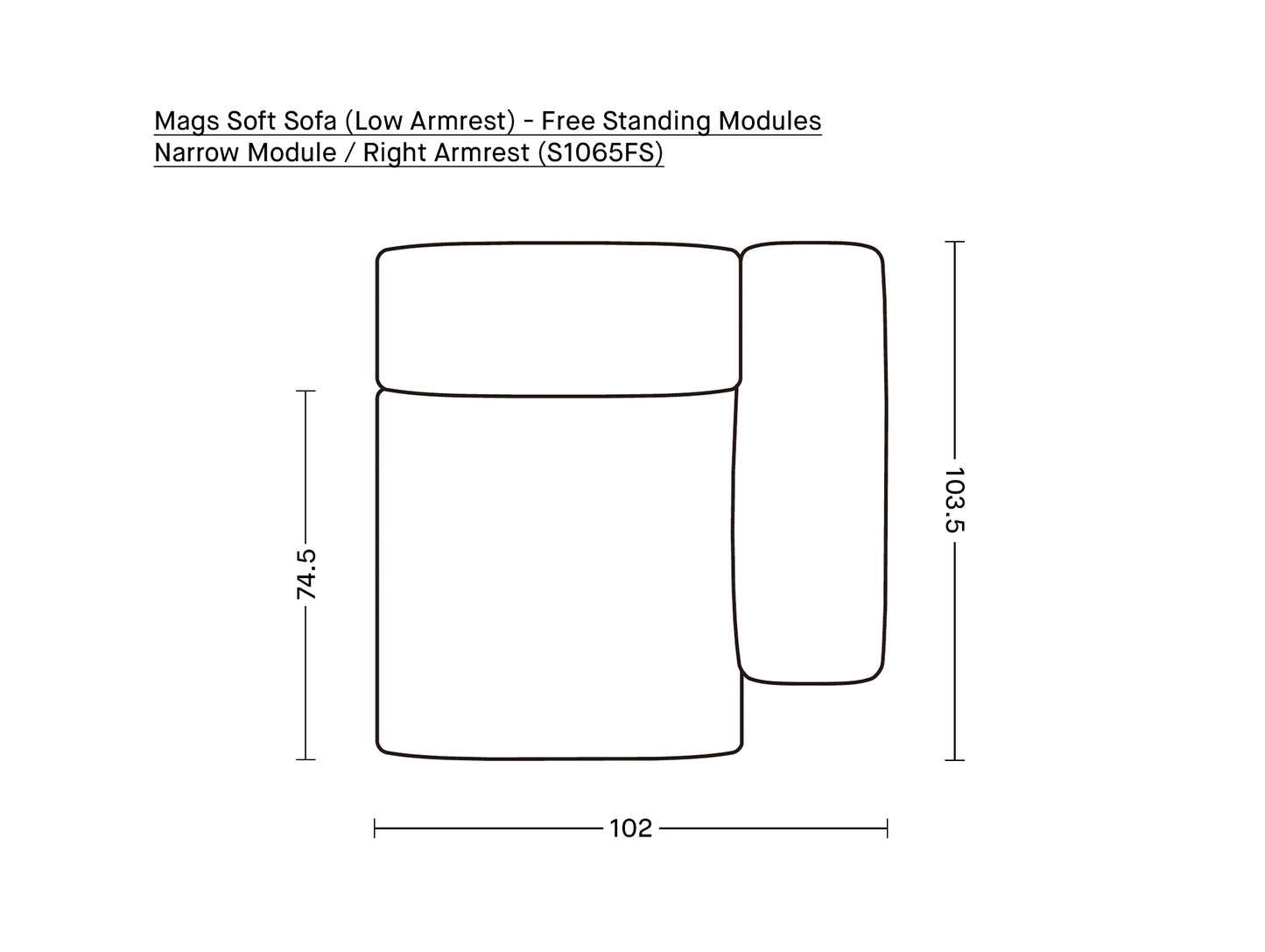 Mags Soft Sofa (Low Armrest) - Free Standing Modules by HAY / Narrow Module / Right Armrest (S1065FS)