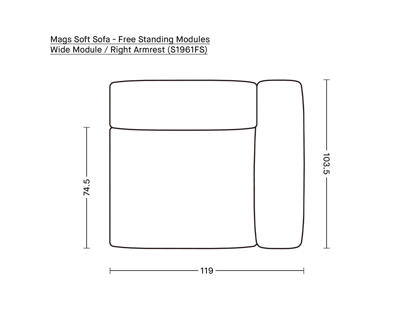 Mags Soft Sofa - Free Standing Modules by HAY / Wide Module / Right Armrest (S1961FS)